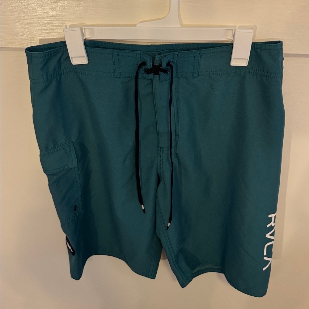 RVCA Men’s Board Shorts Teal Green Surf Swim Trunks Drawstring Size 32